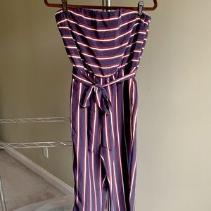 Express striped strapless jumpsuit
